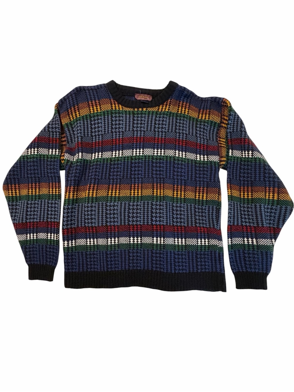 Vintage Atlas Made in USA Plaid Knit Sweater Men’s XL Fits L Grandpa Core
